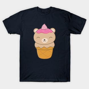 Kawaii Cute Brown Bear Ice Cream T-Shirt T-Shirt